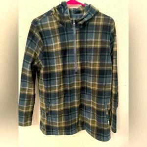 O’Neill women’s fleece half zip plaid jacket blue and green size M